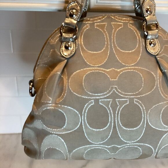 Coach Tan Signature Lurex Logo Satchel - Picture 6 of 14